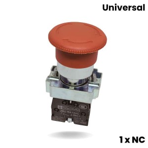 Przycisk czerwony STOP metalowy typu grzybek (1NC) wtykowo-przekręcany